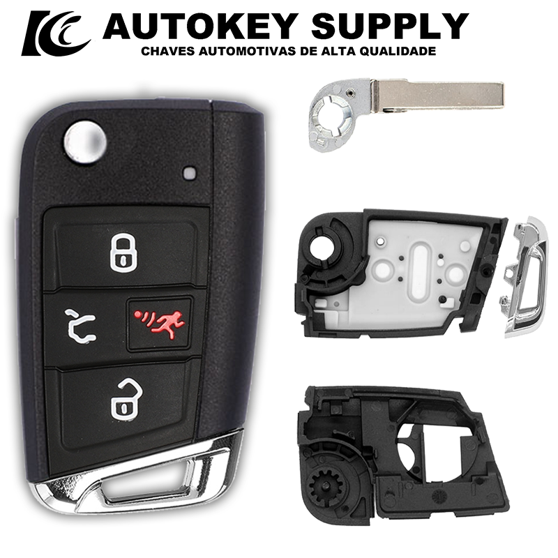 

Autokeysupply AKVWF137 3/3 + 1 кнопки складной флип-чехол для дистанционного ключа автомобиля 7 GTI MK7 сиденье для VW Golf Skoda