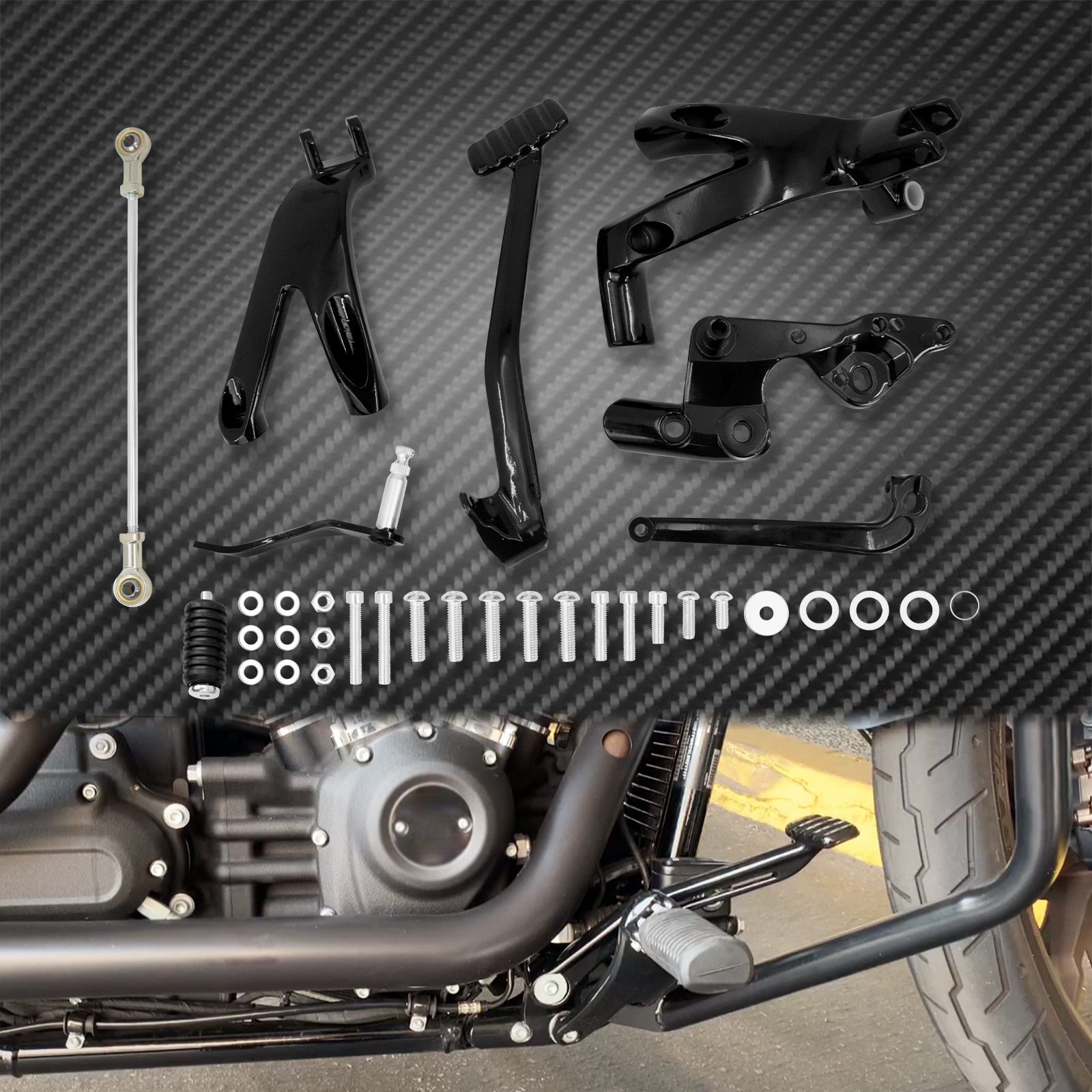 

Черный мотоцикл с передним контролем, планшетом из алюминия для Harley Softail Street Bob Low Rider FXBB 2018-2023 Standard