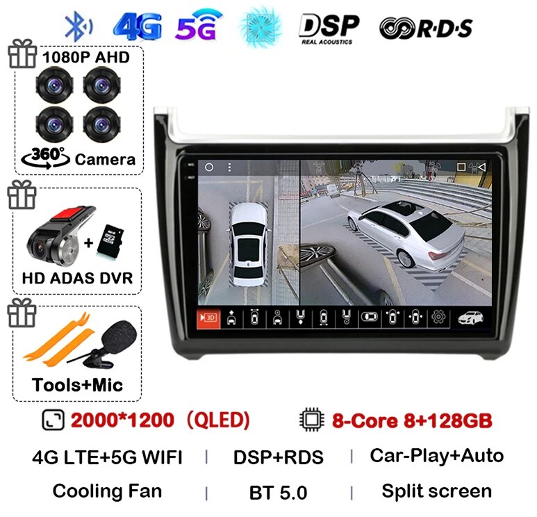 

Android 14 Carplay Auto 2din Автомагнитола для Volkswagen VW Polo 2008-2020 Мультимедийный видеоплеер GPS Головное устройство Стерео 360 Камера