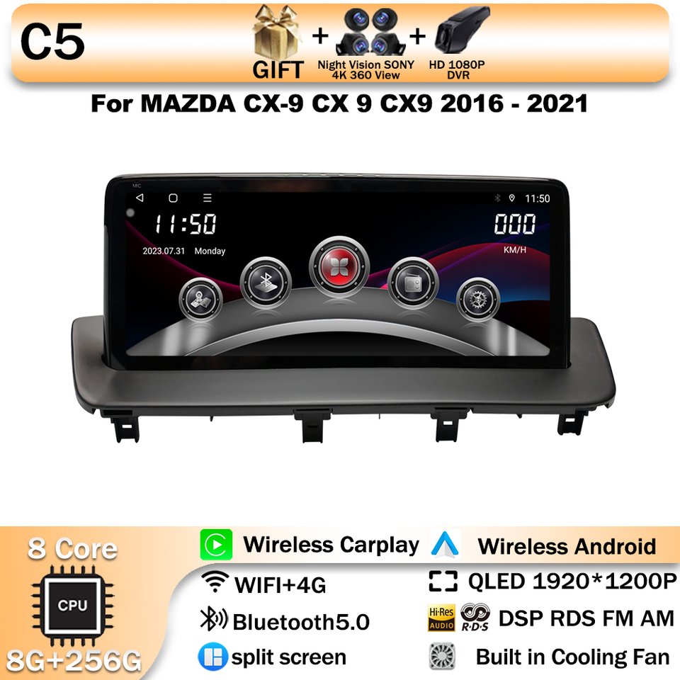 

Автомобильный радиоприемник стереоприемника Android 14 для Mazda CX-9 2016 2017 2018 2019 2020 2021 2022 GPS Navi автомобильный мультимедийный головное устройство