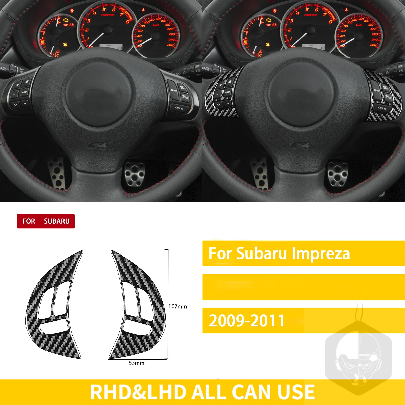 

Для Subaru Impreza 2009 2010 2011, аксессуары из углеродного волокна, салон автомобиля, кнопка на руль, накладка, наклейка, украшение