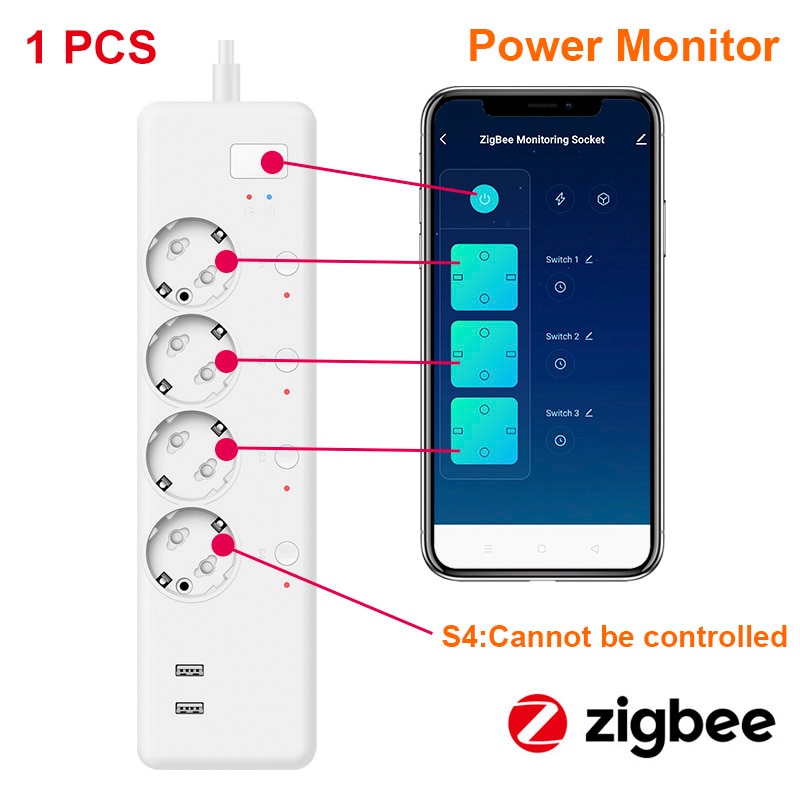 

Сетевой фильтр LELLKI Zigbee с поддержкой Wi-Fi, 220 В