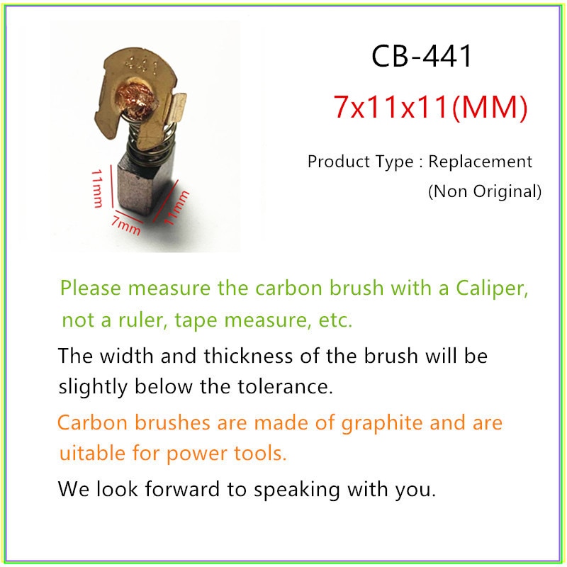 

Угольная щетка CB-432, CB432, 6 шт., для замены Makita BSS611, BSS730, BTD200, BTW200, BTW450, 195023-2, 194928-3, 7x11x11 мм, 0,27, 0,43