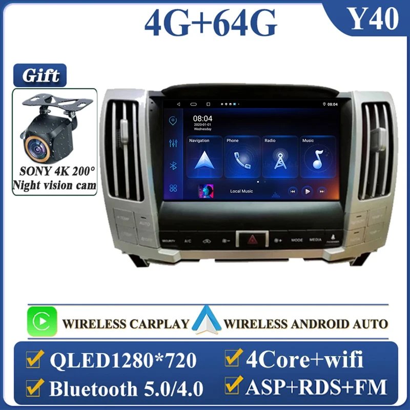 

Автомобильная Мультимедийная система, Android 13 qled для Lexus RX300, RX330, RX400, 2004 -2007, с GPS, DVD, Wi-Fi, 8 ядер, типоразмер 2 Din