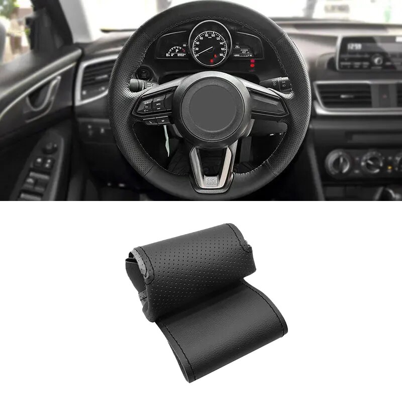 

Чехол для руля Mazda 3 Axela 6 Atenza CX-5 2017-2019 CX-9 2018 2019, черная перфорированная кожа