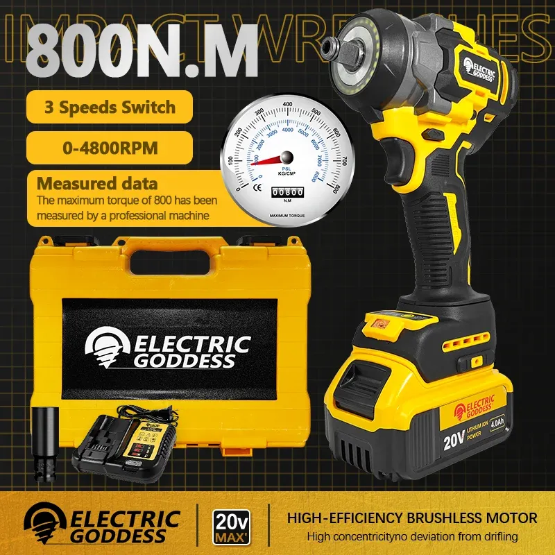 

Беспроводной ударный гайковерт ELECTRIC GODDESS 800N·M для аккумулятора Dewalt 20В