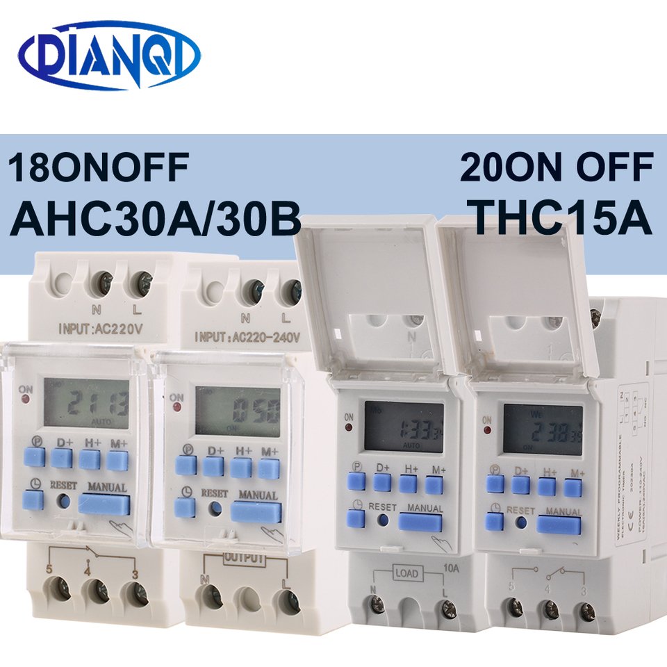 

THC 15A 30A Новый тип DIN-рейки 2-проводной Еженедельный 7-дневный программируемый цифровой таймер Реле Управление таймером переменного тока 12 В 24 В 220 В