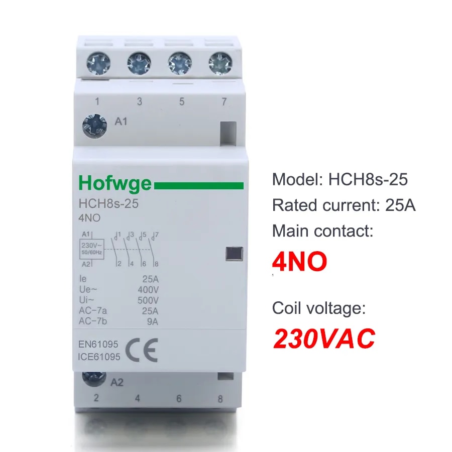 

HCH8s-25 DC контактор 4P 16A 25A 4NO 2NO2NC 12 В постоянного тока 24 В автоматический контактор Householdr Тип Din-рейки