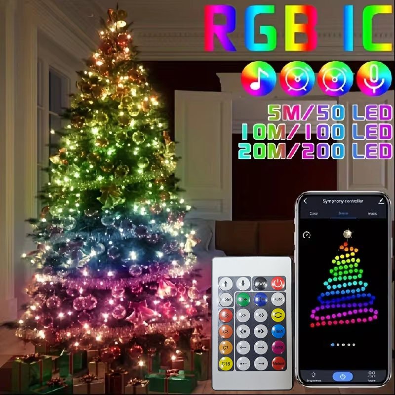 

Bluetooth RGBIC Светодиодная Гирлянда 5/10/20 м