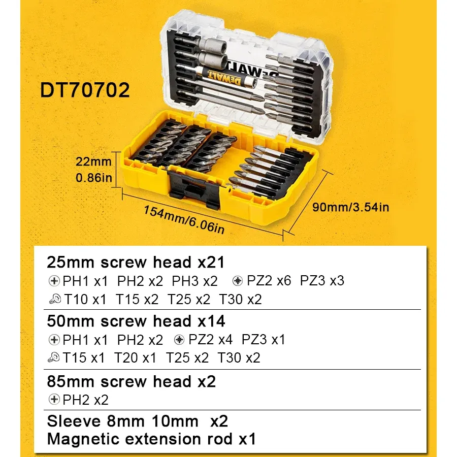 

DEWALT DT70702, набор ударных отверток из 40 предметов, 25-50 мм, магнитное удлинение втулки, аксессуары для электроинструментов из дерева/металла
