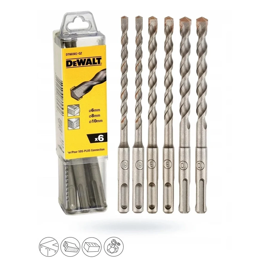 

DEWALT DT60302-QZ Набор ударных сверл 6 шт. 6 мм 8 мм 10 мм SDS Plus Набор сверл Электрический ударный сверло Аксессуары для электроинструментов