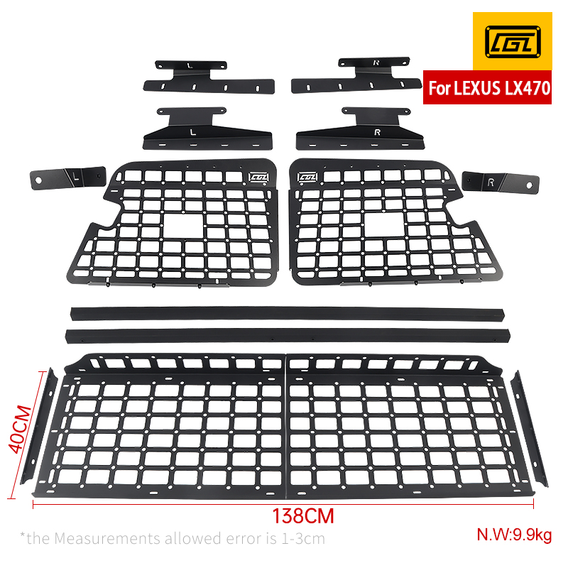 

Для Toyota Land Cruiser J100 LC100 1999-2007 панели на окна MOLLE Автомобильный задний багажник стойка для мусора автомобильный Стайлинг для Lexus LX 470 LC100