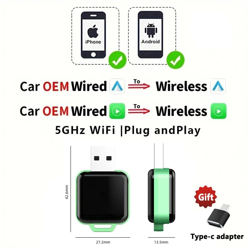 

CarAIBOX 2in1 Новый цветной беспроводной CarPlay и беспроводной Android-адаптер для автомобильного радио с проводным CarPlay и Android auto