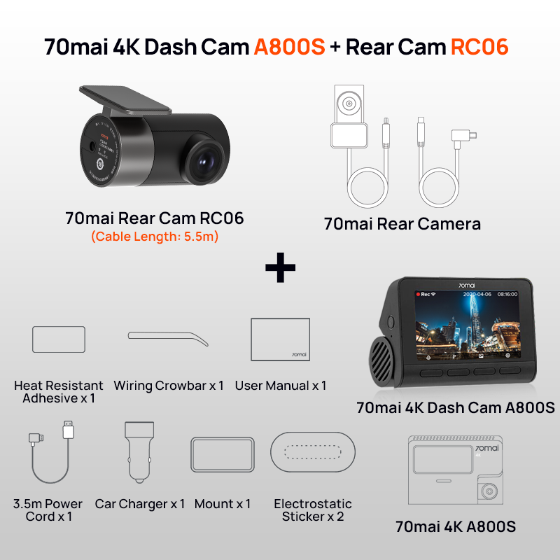 

Видеорегистратор 70mai 4K A800S со встроенным GPS ADAS 140 ° Камера FOV 70mai Автомобильный видеорегистратор 24H Монитор парковки Только передняя камера, поддержка задней камеры