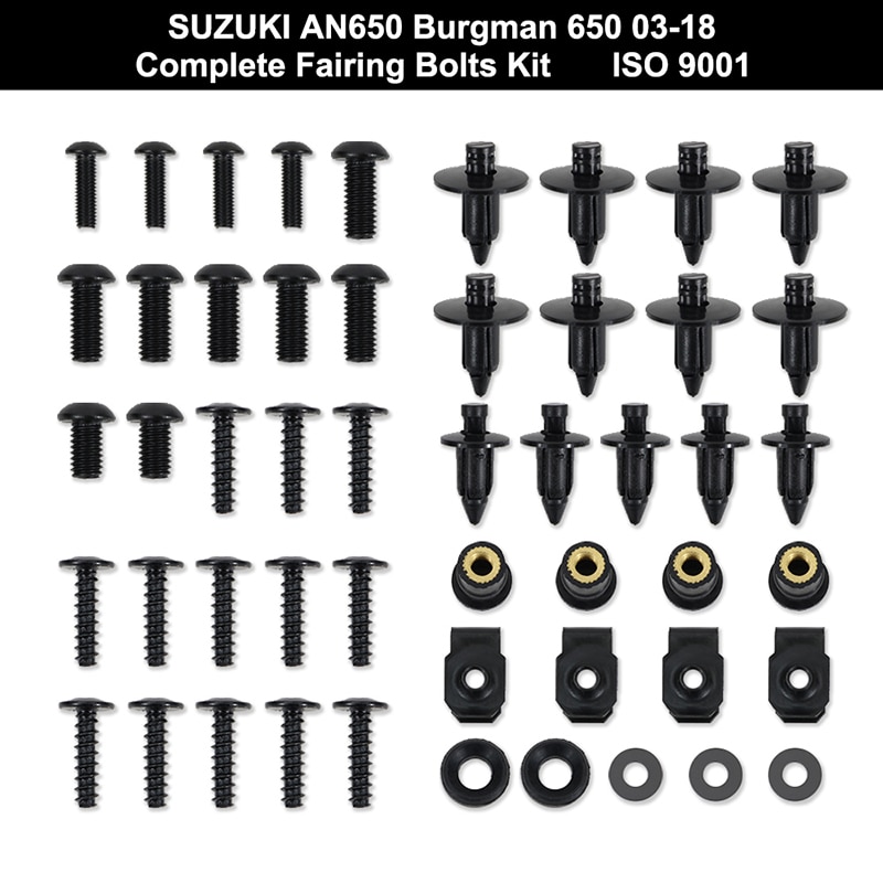 

Подходит для Suzuki AN650 Burgman 650 2003-2018 2013 2014 2015, полный комплект болтов обтекателя, болты, зажимы, винты из нержавеющей стали