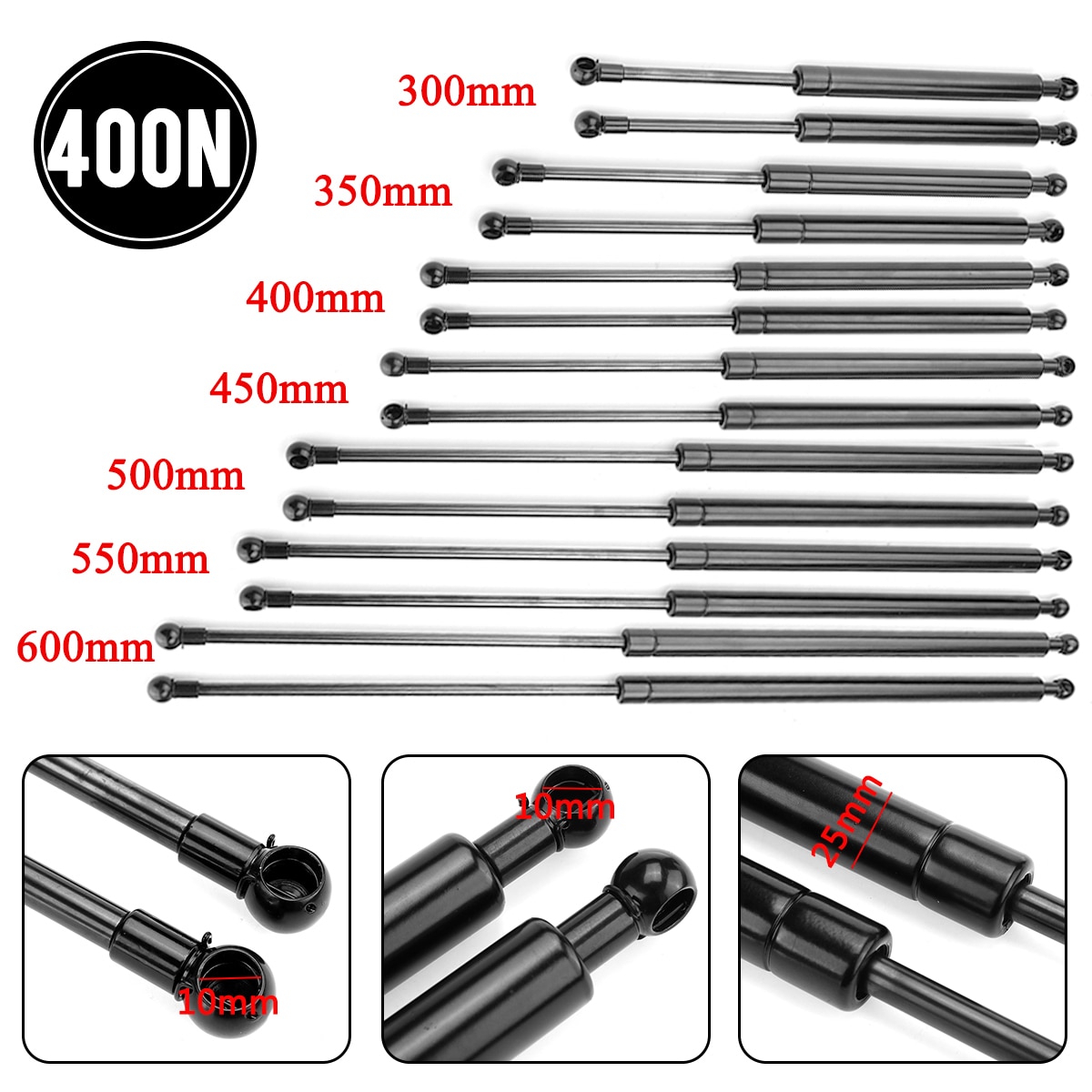 

Газовые стойки 400N, 2 шт., 300/350/400/450/500/600 мм, балки, газовые пружины, подъемник, опора для багажника, автомобиля, фургона, дверей, Люка, лодки, автобуса, окна
