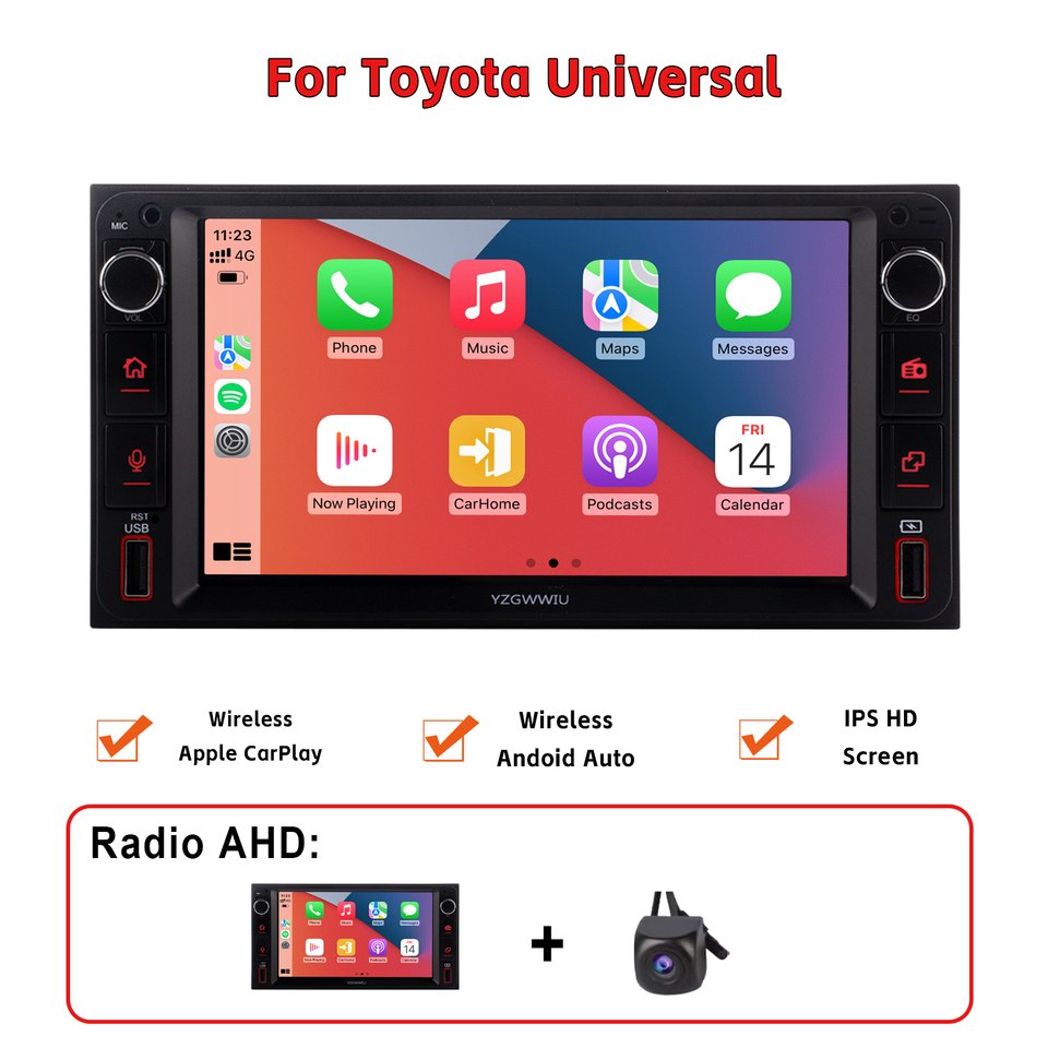 

Универсальный 2Din радиоприемник с беспроводным Carplay IPS Android Auto DSP DAB+ BT SWC для Toyota VIOS CROWN CAMRY COROLLA RAV4