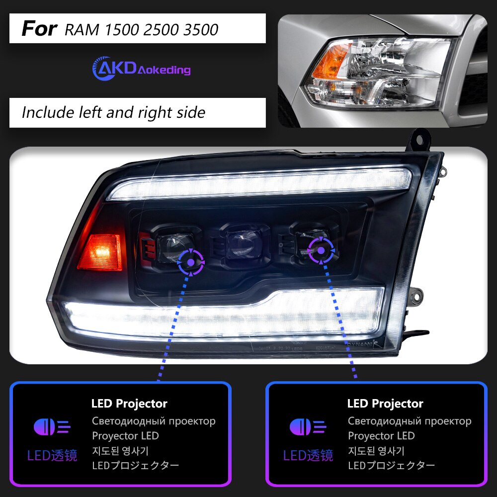 

Автозапчасти для фар Dodge RAM 2009-2018 1500 2500 3500 Стайлинг светодиодный DRL три проектора автомобильные аксессуары модифицированные