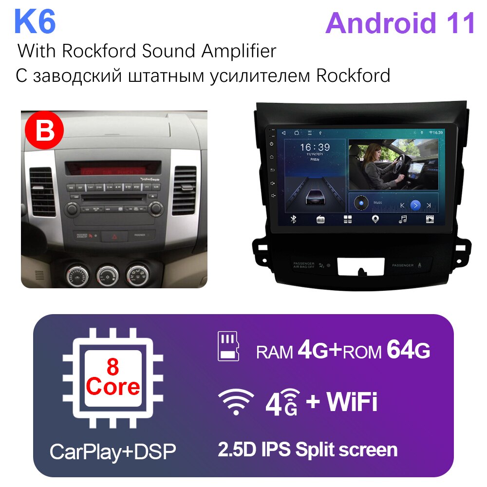 

Автомагнитола Nedehe, 2 Din, для Mitsubishi Outlander xl 2006-2012, мультимедийный видеоплеер, Android 11, автомобильное аудио, GPS, Carplay, 4G