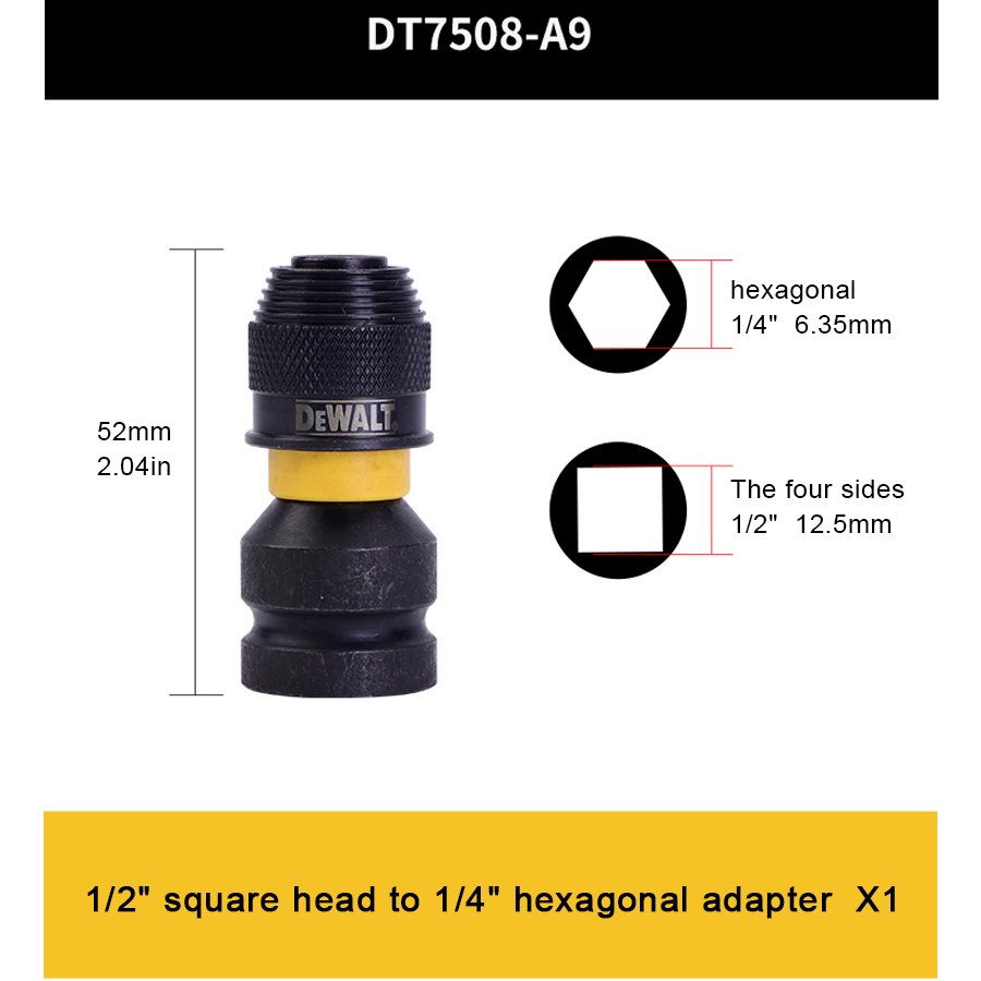 

DEWALT Адаптер ударного гайковерта 1/4" на 1/2"
