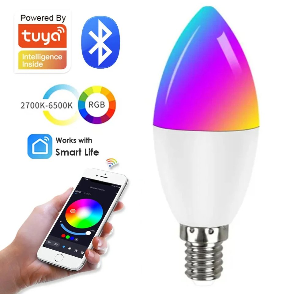 

Smart TUYA E14 RGB Bluetooth Хрустальная Лампа-свеча 110–220 В С Регулируемой Яркостью Лампа Для Домашнего Декора