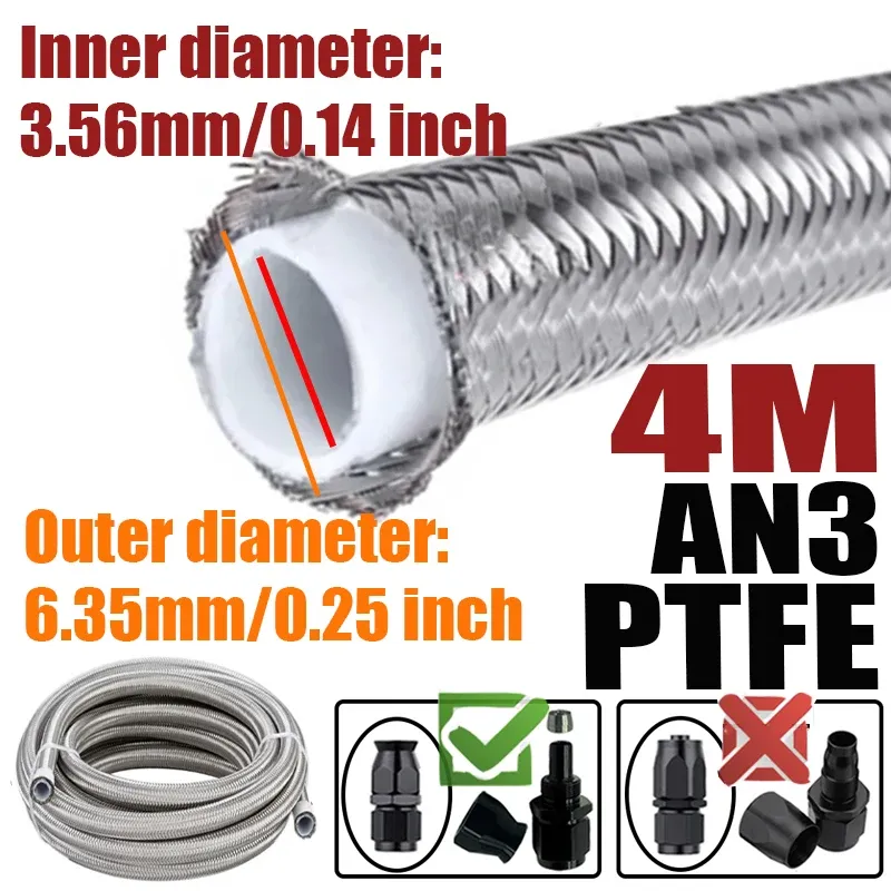 

4M 13FT 3AN 4AN 6AN 8AN 10AN 12AN PTFE E85 Топливная масляная линия Охладитель Труба из нержавеющей стали Тормозной шланг Сопротивление температуре и давлению