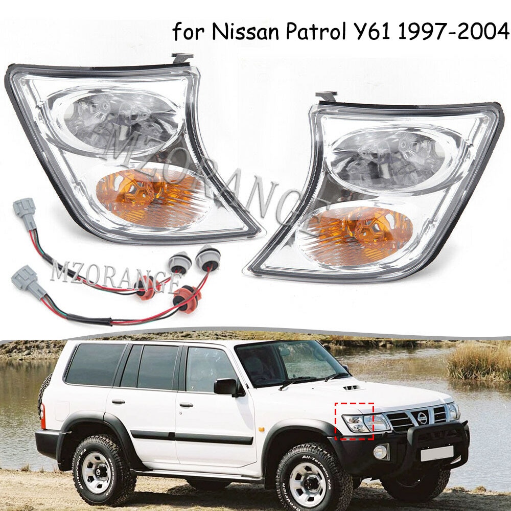 

2X передний индикатор, угловая лампа, прозрачная для Nissan Patrol Y61 2001-2004, детали фар, угловой светильник, аксессуары для фар