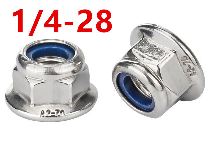 

10 шт. UNC UNF 1/4-20 1/4-28 304 шестигранный фланец из нержавеющей стали, нейлоновая вставка, стопорная гайка, самоблокирующаяся нейлоновая контргайка