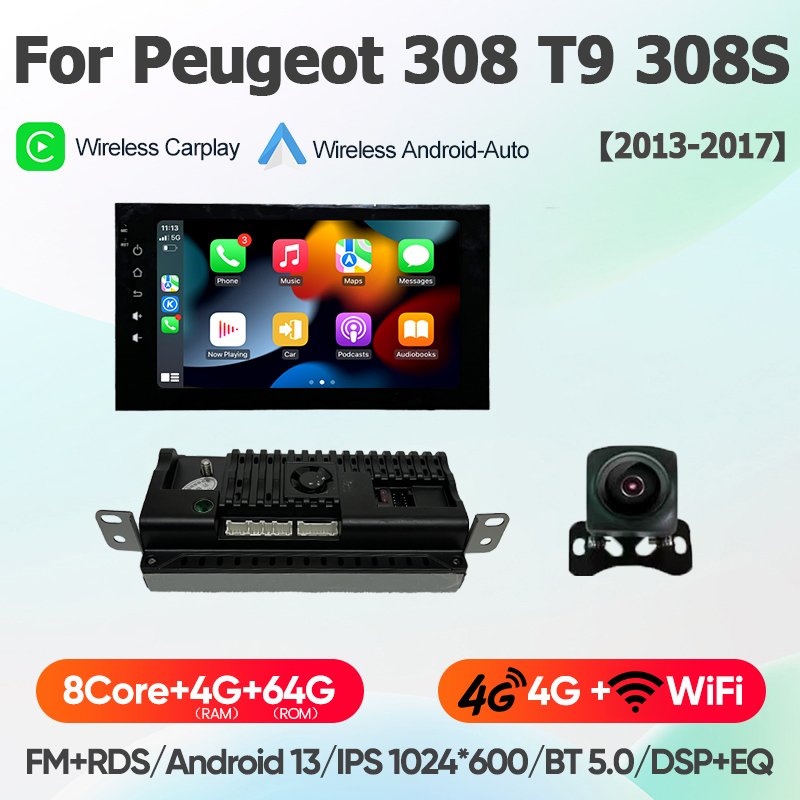 

Android 13 Wi-Fi + 4G для Peugeot 308 T9 308S 2013-2017Carplay Автомобильный радиоприемник Навигация GPS Мультимедийный видеоплеер BT Стерео авто