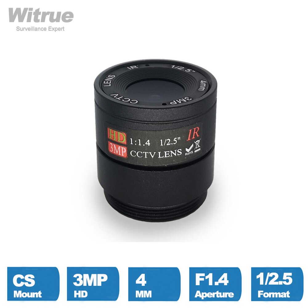 

Witrue CS Mount CCTV Lens HD 3 мегапикселя 4 мм F1.4 1/1/2 "для IP-Камеры видеонаблюдения