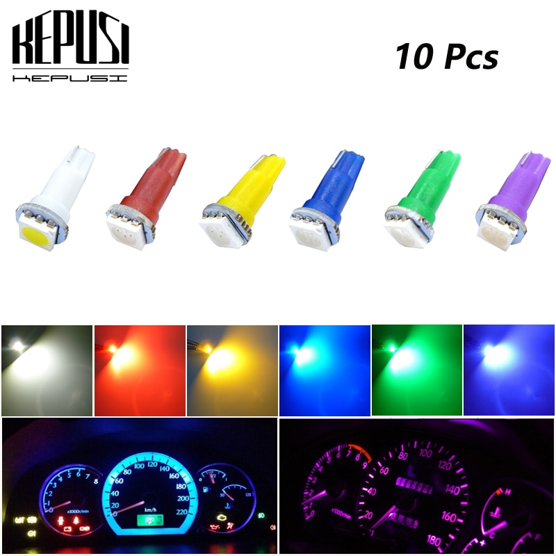 

10x T5 5050 1SMD светодиодный автомобильный боковой клиновый приборной панели, светодиодный белый, красный, синий, зеленый, фиолетовый светодиод, автомобильный светильник, инструмент, 12 В постоянного тока