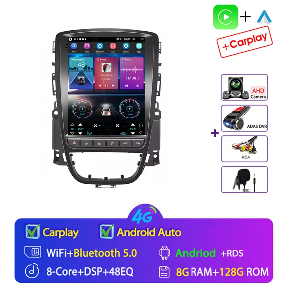 

Беспроводной Carplay Android 14, для Opel Astra J Vauxhall Buick Verano 2009-2015, 9,7-дюймовый автомобильный мультимедийный плеер в стиле Tesla, дисплей