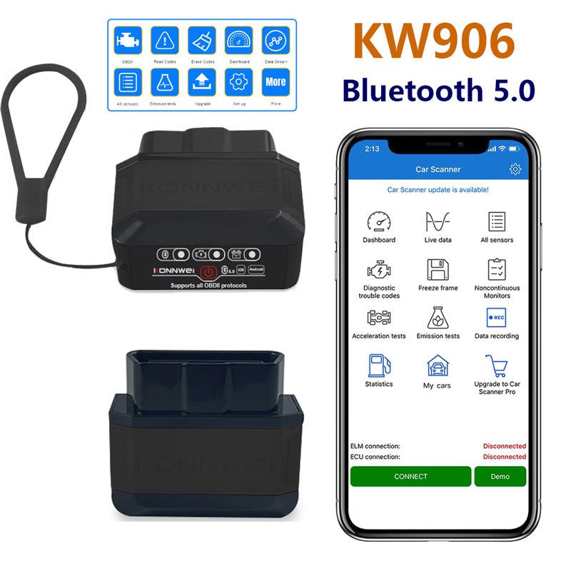 

KONNWEI KW905 OBD2 ELM327 V1.5 Bluetooth 5,0 сканеры для Android/IOS ELM 327 OBD 2 автомобильный диагностический инструмент считыватель кодов