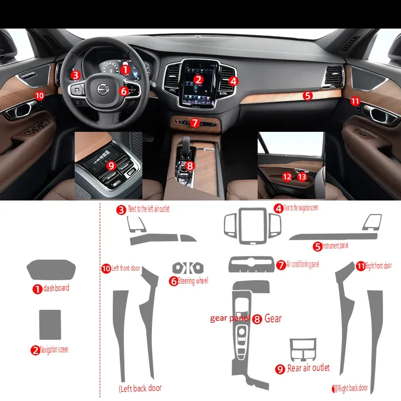 

Прозрачная пленка из ТПУ для Volvo XC90, наклейки для салона автомобиля, центральное управление, розетка, воздушная передача, навигация, приборная панель, панель двери, окна