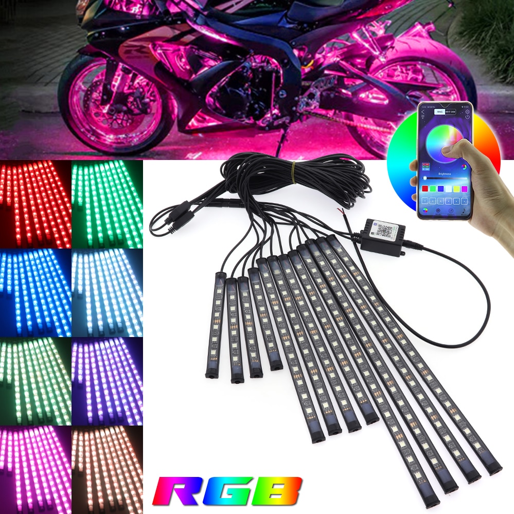 

12 шт., светодиодные ленты RGB для мотоцикла