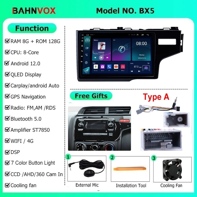 

9 дюймов Android 12.0 Автомобильный радиоприемник для Honda Jazz Fit RHD 2013 2014 2016 2018 GPS-навигация Стерео Мультимедийный видеоплеер Экран