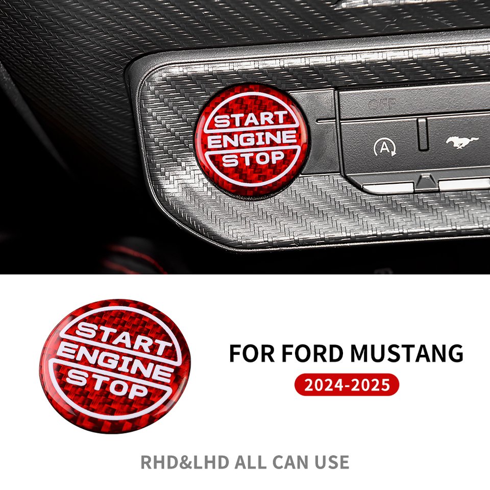 

Наклейка из настоящего твердого углеродного волокна для Ford Mustang GT 2024 2025 LHD RHD, кнопка запуска двигателя, кнопка остановки, панель внутренней отделки