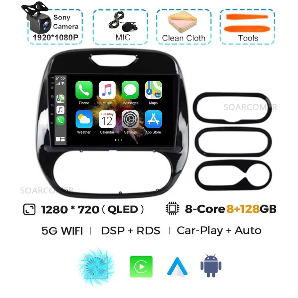 

Автомобильное радио Android 14, для Renault Kaptur Captur Clio Samsung QM3 2011 2012 2013-2020, беспроводной мультимедийный Carplay Android Auto 4G