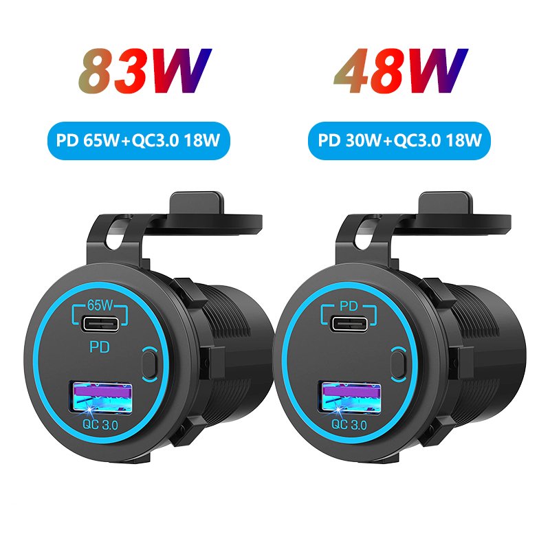

83 Вт 12 В/24 В USB зарядка для автомобиля 65 Вт PD3.0 и 18 Вт QC3.0 USB C розетка для ноутбука быстрая зарядка электрическая розетка для автомобиля мотоцикла морского грузовика