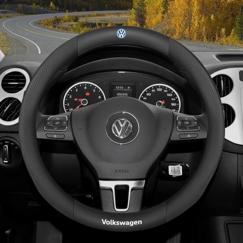 

Кожаный чехол на руль автомобиля из углеродного волокна для Volkswagen T-ROC T-Cross Touareg Polo Passat Golf 5 GTI Beetle Magotan Tiguan