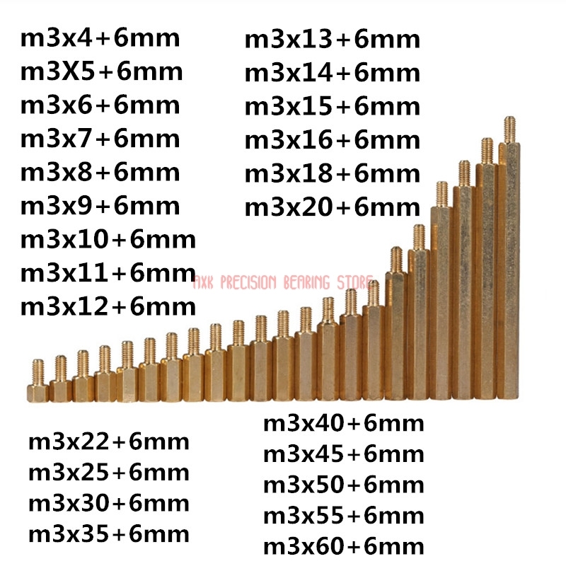 

Медные шестигранные стойки M3 (4-60) + латунные прокладки M3 (4-60), AXK