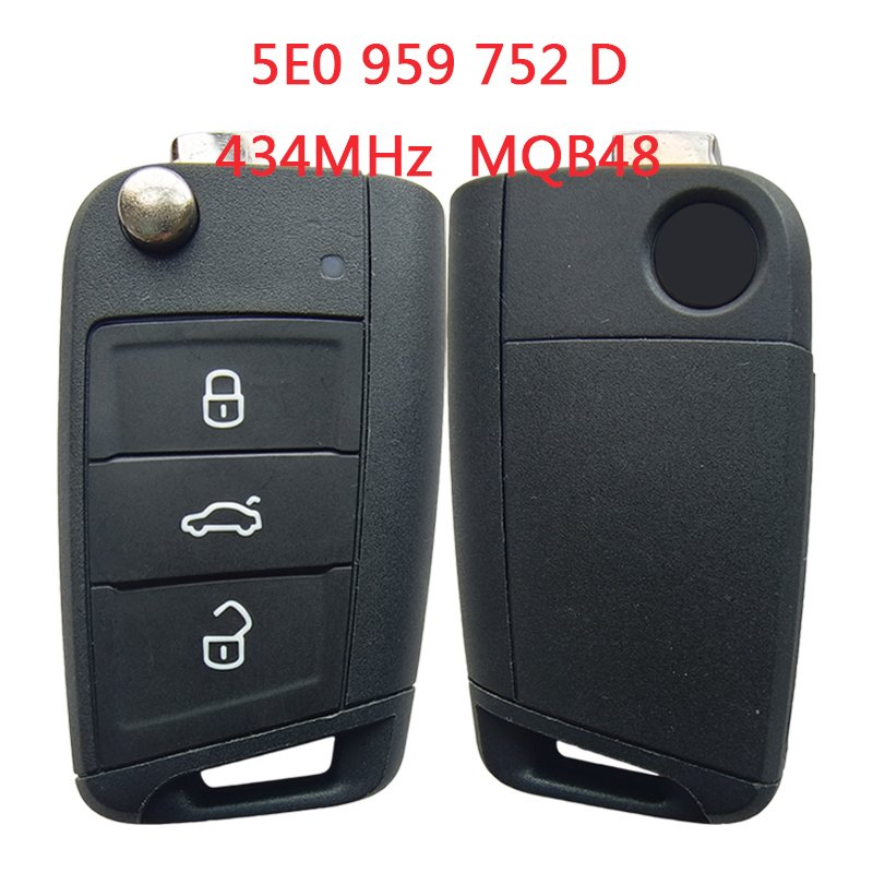 

TXK001099 оригинальный 5E0 959 752 D откидной дистанционный Автомобильный ключ без ключа 3 кнопки 434 МГц чип MQB48 для Skoda PN 5E0959752D