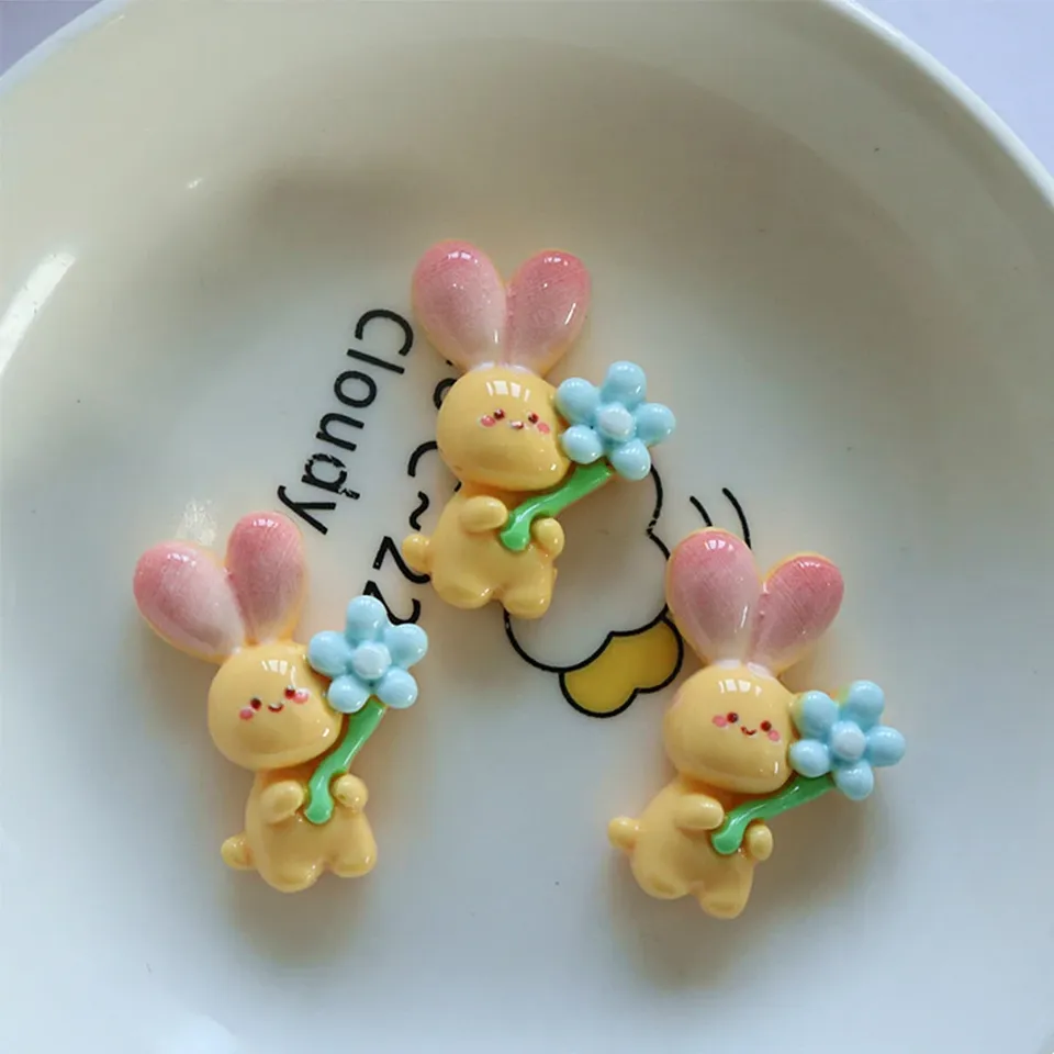 

10 шт. Смоляные цветочные кролики кабошоны 28x21 мм