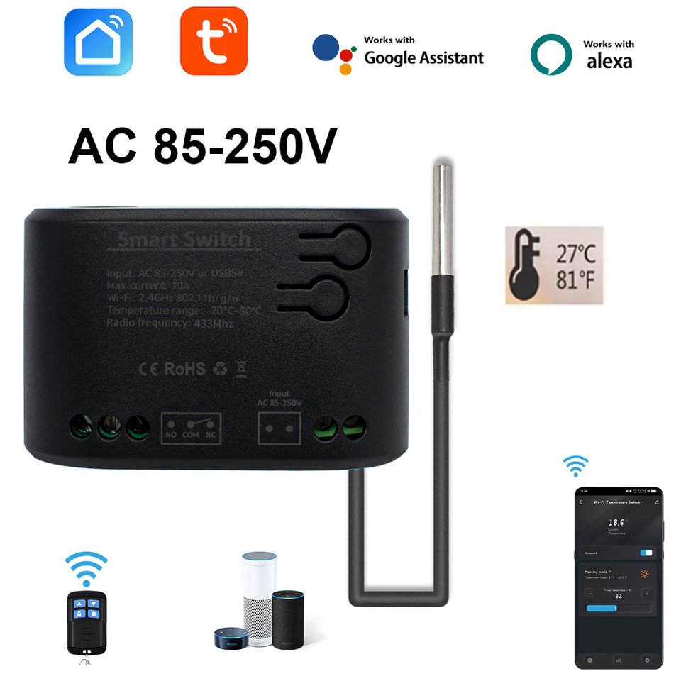 

Умный Wi-Fi Термостат Tuya, Датчик Температуры, Переключатель 12 В/24 В/220 В С Дистанционным Управлением