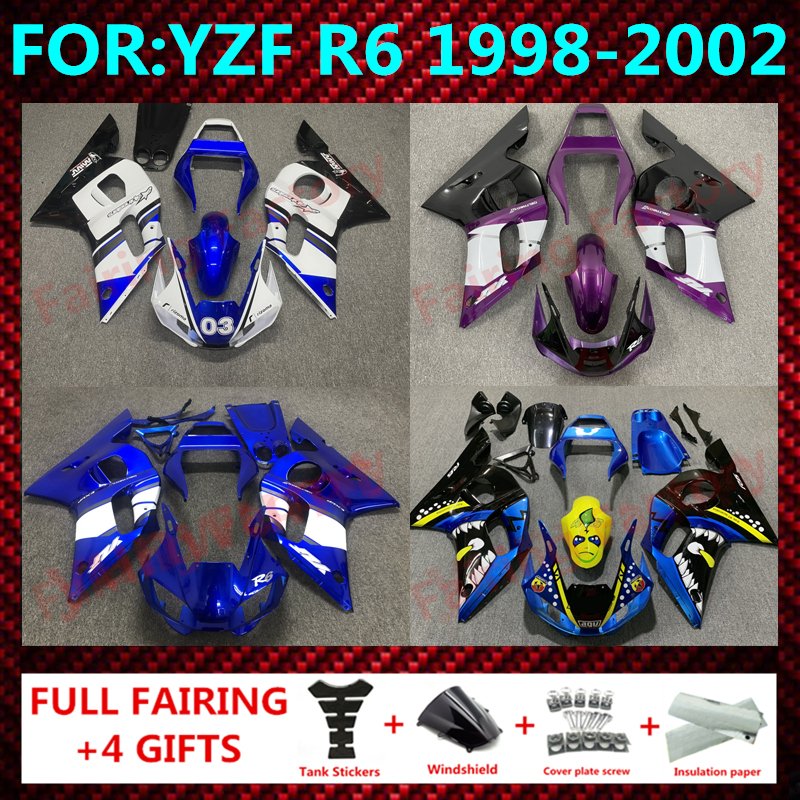 

Комплект обтекателей для мотоцикла, подходит для YAMAHA YZF R6 98 99 00 01 02, Пластиковые обтекатели 1998 1999 2000 2001 2002, комплекты обтекателей для кузова zxmt
