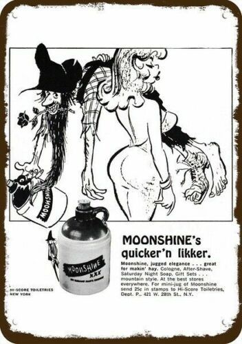 

Металлическая табличка 1n,1966 MOONSHINE QUICKER 'N LIKKER Hillbilly