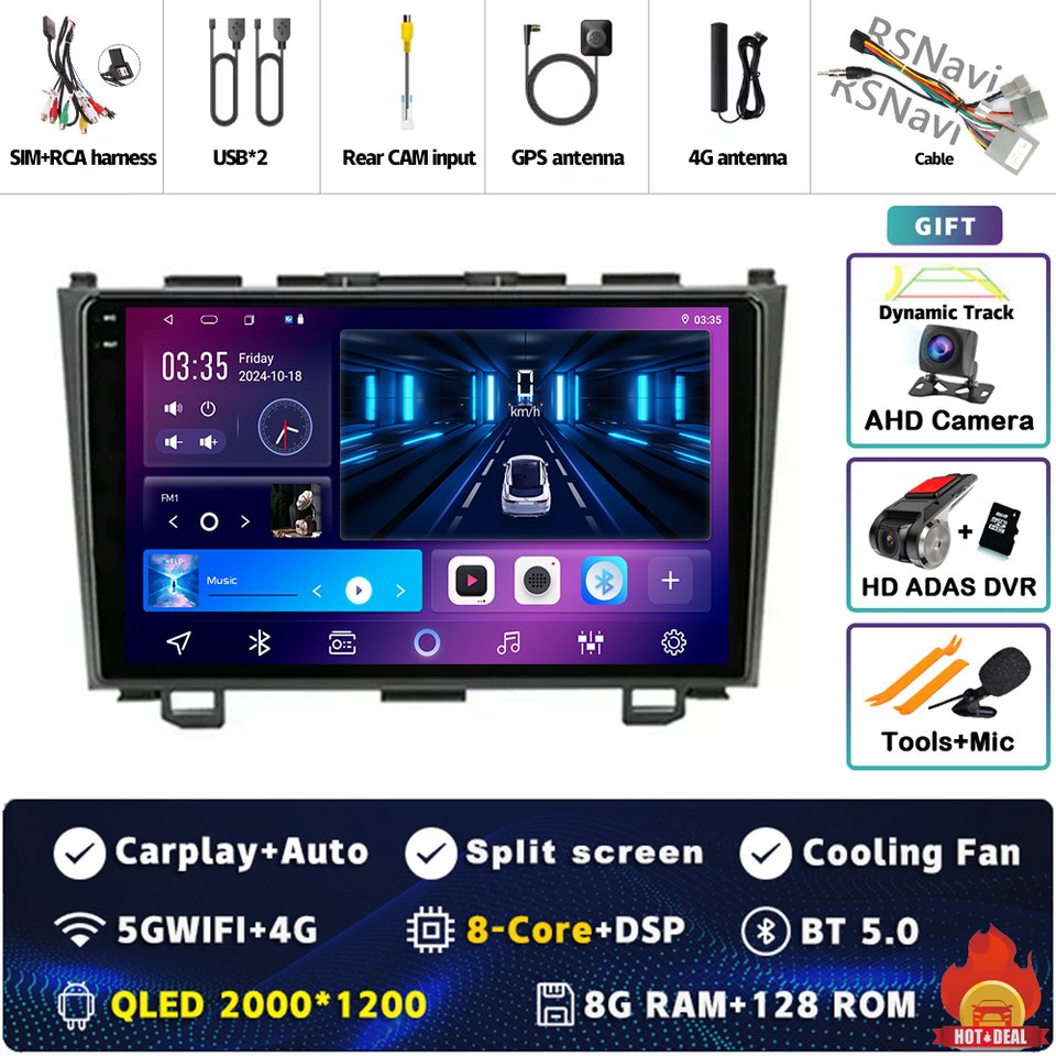 

Android 14 для Honda CRV CR-V 2006 2007 2008 2009 2010 2011 Автомобильный радиоприемник с навигацией Мультимедийный плеер WIFI + 4G беспроводной Carplay Auto
