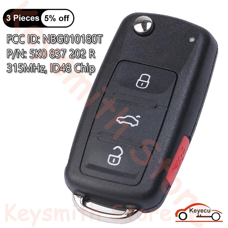 

KEYECU дистанционный ключ 3 + 1 кнопки 315 МГц ID48 для Volkswagen VW Golf Eos GTI Jetta Passat Touareg Tiguan CC, 5K0837202R, NBG010180T