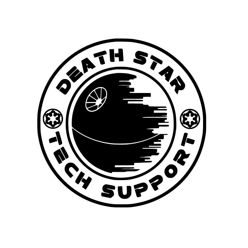 

Космические войны Death Star Tech Support Виниловая художественная наклейка на окно автомобиля, ноутбук, декор бутылки с водой, наклейка со звездой смерти, наклейка на стену комнаты для мальчиков