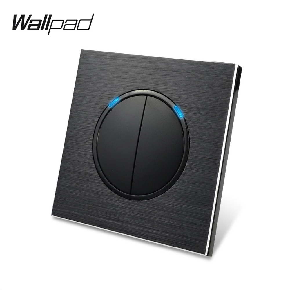 

Wallpad L6 2 Gang 1 Way Satin Black Metal настенный выключатель света алюминиевая пластина случайный клик кнопка с сисветодиодный светодиодным индикатором